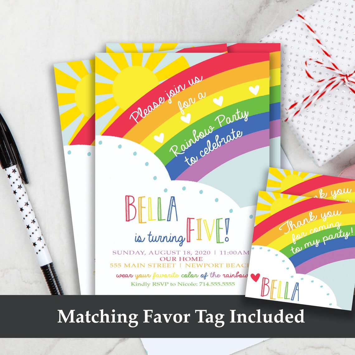 Rainbow Birthday Invitation Rainbow Invitations Rainbow | Etsy