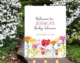Wildflower Welcome Sign | Floral Baby Shower Easel Poster Board Print | Baby Sprinkle Editable Sign |  Printable Party Decorations | WF
