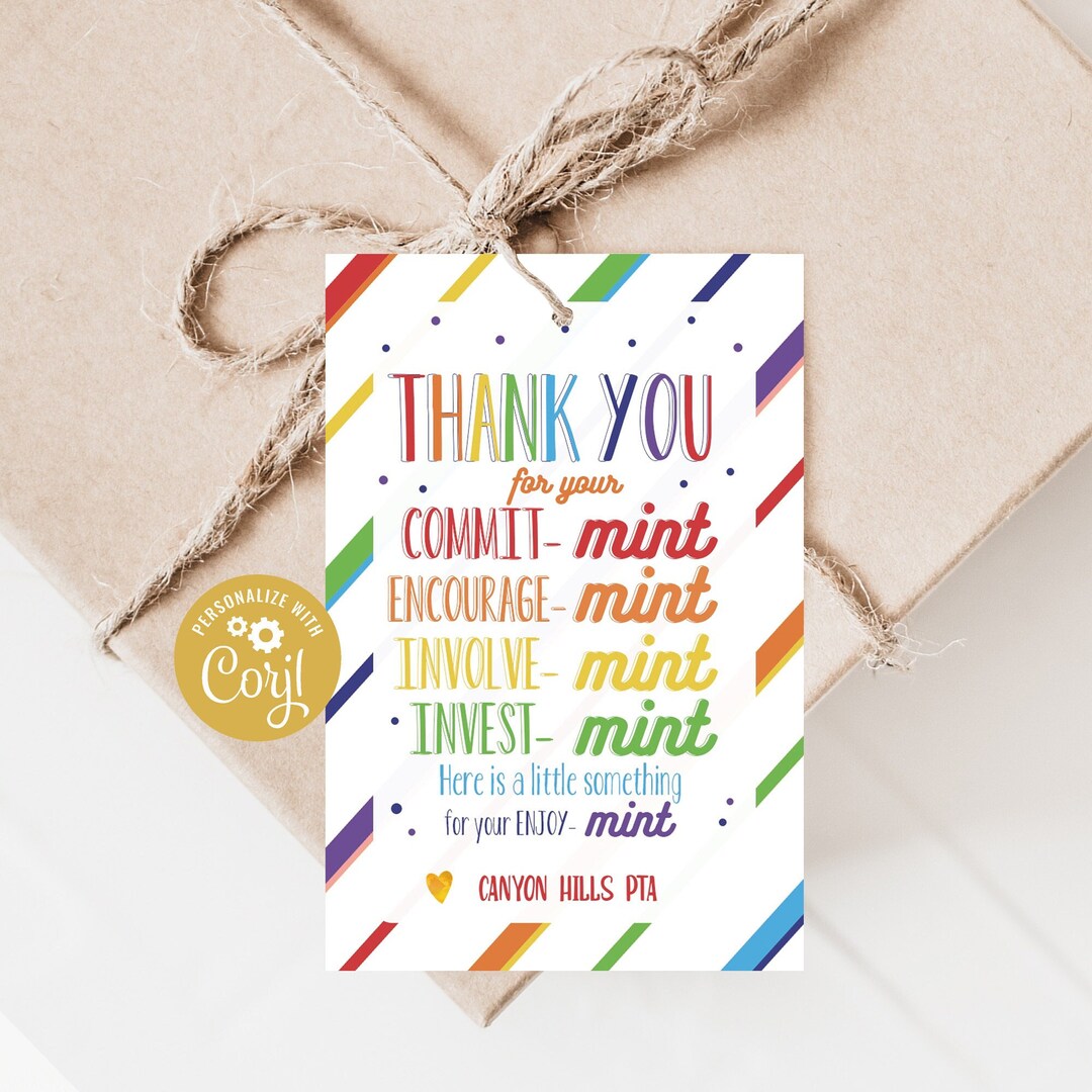 Printable Rainbow Thank You Tags for Teachers, Encourage Mint Favor ...