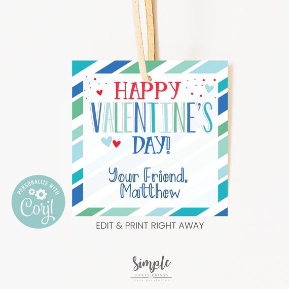 Printable Valentine's Day Tags for Kids Classroom Valentine Exchange Party, Valentine's Day Cards Instant Download, Editable with Corjl Il_570xn