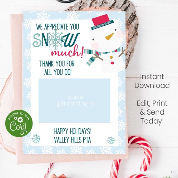 Editable Christmas Gift Card Holder, Printable Holiday Giftcard Holder, Holiday Gift Card Holder, Christmas Gifts for Teachers,  PTA PTO,