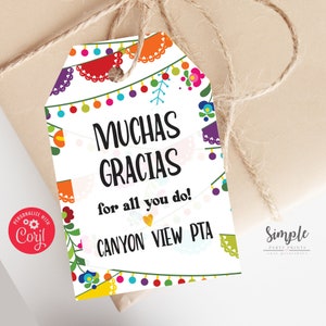Etiqueta de agradecimiento de Fiesta imprimible, ideas de regalos de agradecimiento para compañeros de trabajo y personal, etiquetas de regalo editables con Corjl, etiqueta personalizada del Cinco de Mayo
