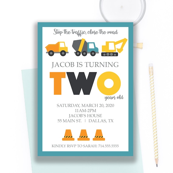 Construction Birthday Invitation | Truck Bday Party Invite | Dump Cement Digger Excavator Invites | DIY | Printable | First Second Third Il_570xn