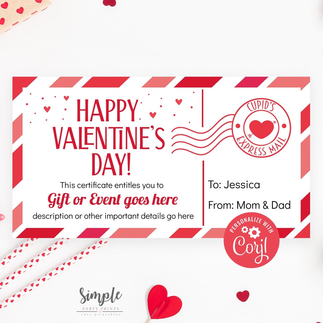 Printable Valentine's Day Gift Certificate Template, Valentines Day ...