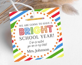 Printable Bright School Year Tag | Editable Back to School Label | Custom Gift Tags | First Day of School Treats for Students | Instant, BTS