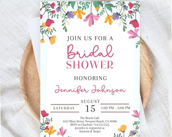 Editable Floral Bridal Shower Invitation | Printable Spring Flowers Invite | All Text Is Editable Invitation | Wedding Template Instant  W5