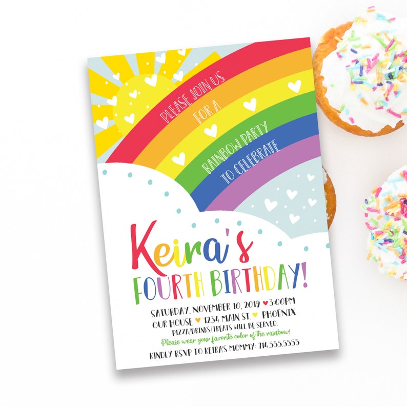 Regenbogen Geburtstagseinladung Regenbogen Einladungen - Etsy