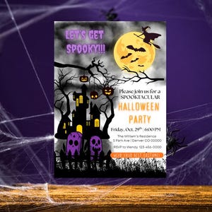 Haunted House-Halloween-Party Einladung: Bearbeitbares Hexen-Thema (Digitaler Canva-Download)