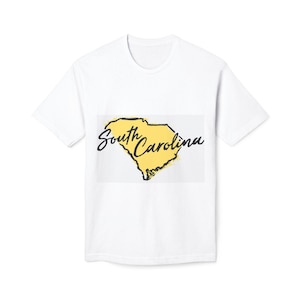 Contorno del estado de Carolina del Sur Camiseta de Carolina del Sur / Mapa amarillo, orgullo estatal