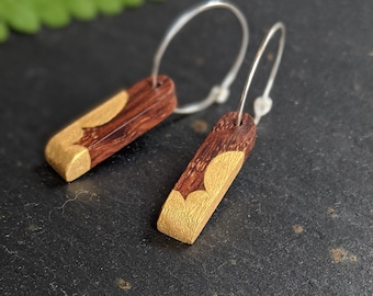 Gold Cloud Wooden Earrings - Minimalist Hoop Earrings - Hand Painted Jewellery - 5th Wedding Anniversary Gift