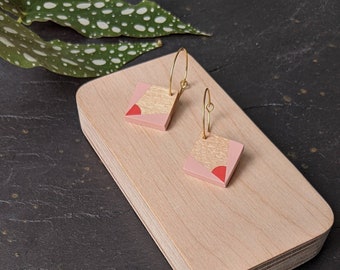 Geometric Art Deco Sunrise Earrings - Hand Crafted Wooden Jewellery - Slow Made Art Earrings - Contemporary Recycled Jewellery