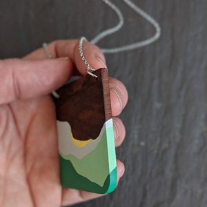 Hand Painted Wooden Pendant Wooden Necklace Wanderlust Pendant 5th Wedding Anniversary Gift landscape jewellery Gift for Her image 6