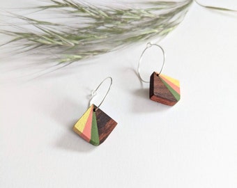 Hand Painted Wooden Earrings - Wooden Hoop Earrings - Geometric Earrings - 5th Wedding Anniversary Gift - Gift for Her - Dangle Earrings