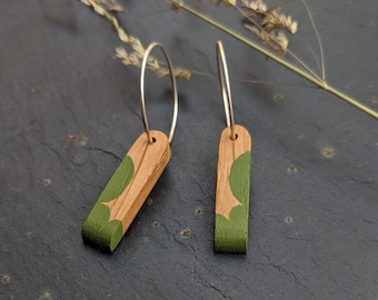 Green Wooden Earrings - Hand Painted Cloud Design Earrings - Wearable Art Jewellery - 5th Wedding Anniversary Gift