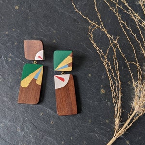 Statement Abstract Art Earrings - Handmade Wooden Jewellery - Unique Eco Friendly Jewellery - Unusual Hand Painted Earrings