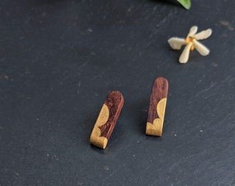 Gold Cloud Wooden Earrings - Minimalist Stud Earrings - Hand Painted Jewellery - 5th Wedding Anniversary Gift