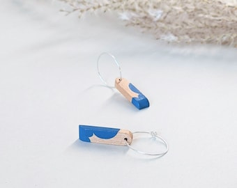 Blue Cloud Wooden Earrings - Minimalist Hoop Earrings - Hand Painted Jewellery - 5th Wedding Anniversary Gift