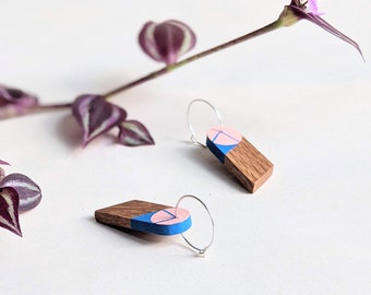 Wooden Hoop Abstract Clock Earrings - Handmade Sustainable Jewellery - 5th Wedding Anniversary Gift - Time Gift