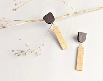 Natural Wood Earrings - 5th Wedding Anniversary Gift - Unique Hand crafted Wooden Jewellery - Lightweight Earrings - Geometric Jewellery