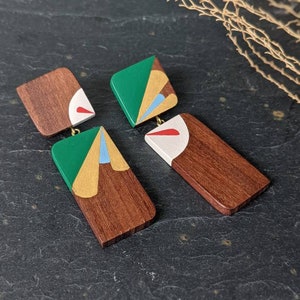 Statement Abstract Art Earrings Handmade Wooden Jewellery Unique Eco Friendly Jewellery Unusual Hand Painted Earrings image 8