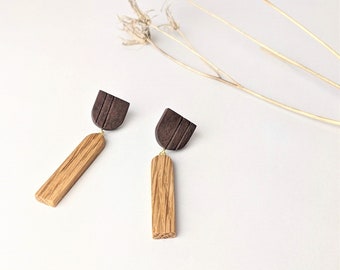Natural Wood Earrings - 5th Wedding Anniversary Gift - Unique Hand crafted Wooden Jewellery - Lightweight Earrings - Geometric Jewellery