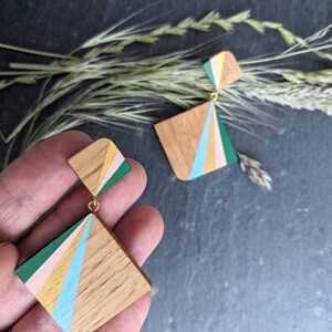 Geometric Art Deco Statement Earrings Hand Crafted Wooden Jewellery Handmade Wooden Earrings Hand Painted Dangle and Drop Earrings image 3