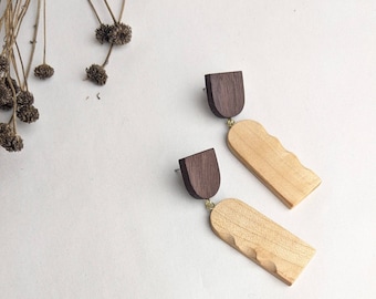 Organic Wood Earrings - 5th Wedding Anniversary Gift - Unique Hand crafted Wooden Jewellery - Lightweight Earrings - Geometric Jewellery