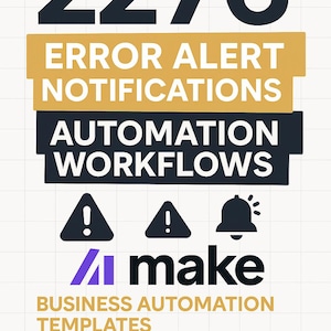 Può includere: Grafica con il numero 2276 e testo che recita "Notifiche di avviso di errore", "Flussi di lavoro di automazione", "Modelli di automazione aziendale" e "Download digitale". Include icone di punto esclamativo e una campana.