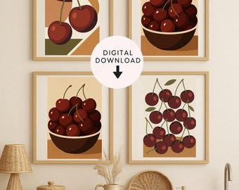 Kirschbaum Kunstdruck Set - Moderne Küchen Wanddeko (Digitaler Download)