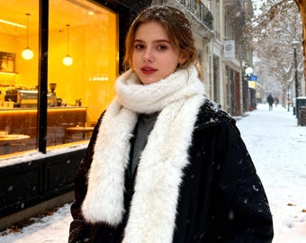 Faux fur long scarf: a warm winter scarf, a plush scarf, a soft and comfortable winter neck warmer as a winter gift.