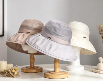 Kapelusz typu bucket z jedwabiu z filtrem UV, oddychający kapelusz przeciwsłoneczny, elegancki kapelusz letni z szerokim rondem, składany kapelusz podróżny, minimalistyczna czapka w jednolitym kolorze