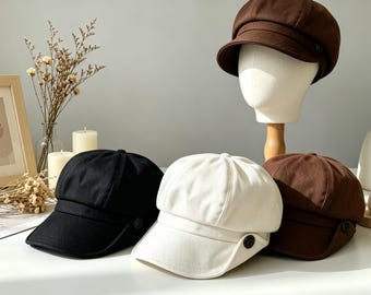 Retro bawełniany beret ośmiokątny, vintage'owy kapelusz malarza gazeciarza, elegancki vintage'owy beret ośmiokątny, całoroczna czapka z krótkim rondem