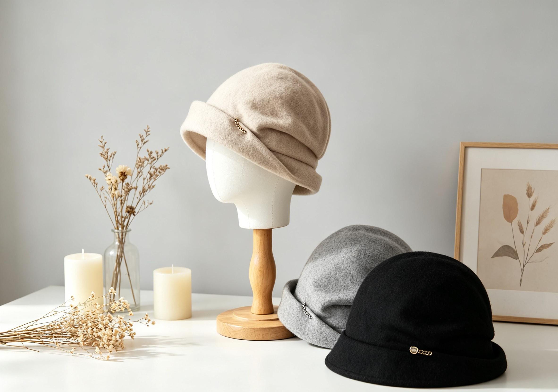 ALPACA Wool Bucket Hat Soft Fuzzy Warm Gray White Blend with Flower ChezAbbey Faux Fur Bucket Hat, Fuzzy Furry Winter Warm  main image 4