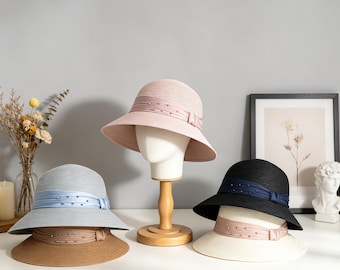 Kapelusz przeciwsłoneczny Premium Straw Bucket, elegancki kapelusz z szerokim rondem i ochroną UV, oddychający kapelusz na wiosnę/lato, 5 kolorów