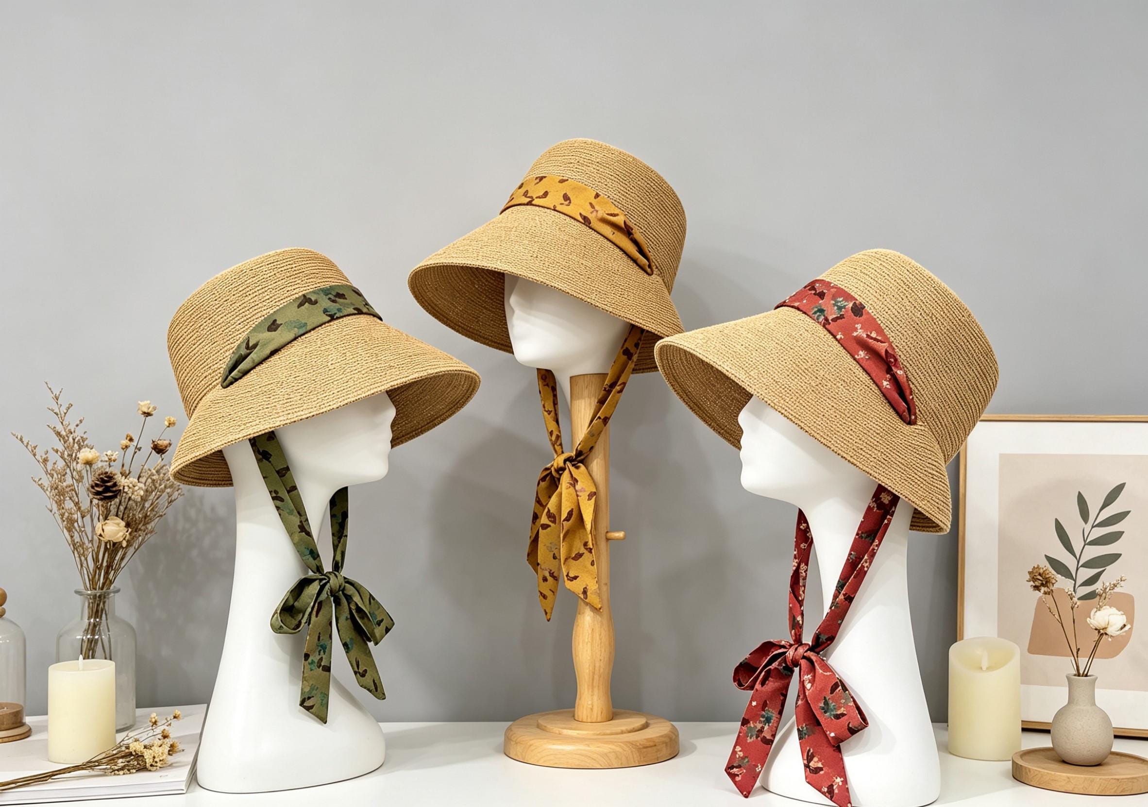Straw Hat With Ribbon Chin Strap - Etsy display picture 1