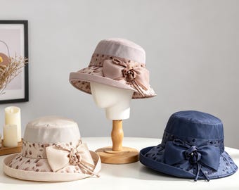 Kapelusz przeciwsłoneczny Silk Bowler dla kobiet, oddychający kapelusz typu bucket z jedwabiu morwowego, elegancki kapelusz z szerokim rondem i ochroną UV, na wiosnę i lato na świeżym powietrzu