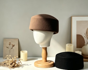 Wool Vintage Pillbox Hat | Minimalist French Style Wool Felt Hat | Women’s Elegant Beret for All Seasons