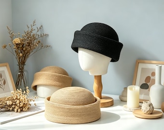French Vintage Raffia Box Hat | Light Mature Commute Beret
