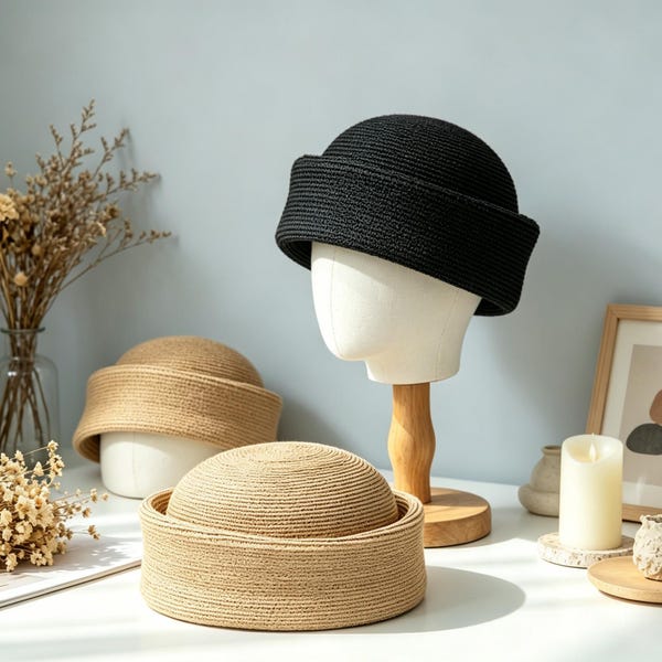 French Vintage Raffia Box Hat | Light Mature Commute Beret