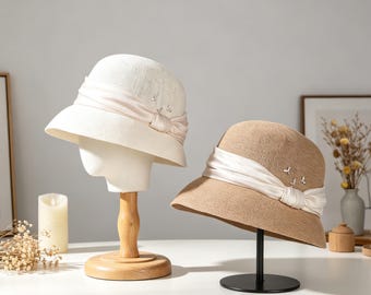 Francuski lniany kapelusz typu bucket, elegancki kapelusz przeciwsłoneczny z abażurem, oddychający kapelusz z krótkim rondem, minimalistyczny kapelusz letni, 2 kolory