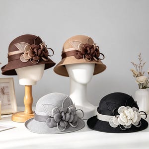 Elegant vintage blommig clochehatt, brittisk stil med kort brätte, formell hatt för kvinnor, sommar UV-skyddande tebjudningshuvudbonad