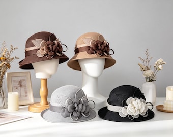 Elegancki kapelusz vintage w kształcie kwiatu, formalny kapelusz w stylu brytyjskim z krótkim rondem dla kobiet, letni nakrycie głowy z ochroną UV na przyjęcie herbaciane