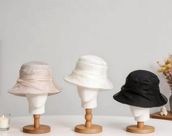 Nowość Plisowany kapelusz typu bucket, damski, jednokolorowy, szeroki, z okrągłym rondem, przeciwsłoneczny, swobodny, całoroczny, podróżny, z ochroną UV i zacieniający