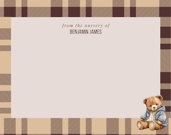 Editable Baby Shower Thank You Card Template – Plaid with Bear – Printable Canva Design – Instant Download – Boy