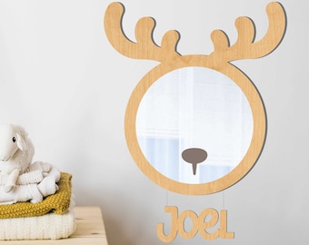 Deer Head Shaped Kids Mirror, Woodland Nursery Decor, Personalized Gift, Christmas Gift, Forest Nursery Decor, Montessori Toy, Baby Mirror