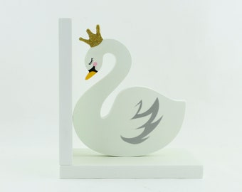 Swan Princess Kids Bookends, Girls Nursery Decor, Swan Nursery Decor, Reading Corner Decor, Personalised Christmas Gift, Swan Lovers Gift