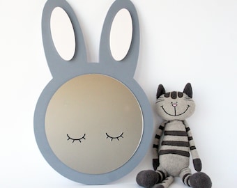 Bunny Rabbit Kids Mirror Wall Decor, Gepersonaliseerd cadeau, Kids Room Decor, Woodland Nursery Decor, Baby Shower Gift, Cadeau voor pasgeborenen