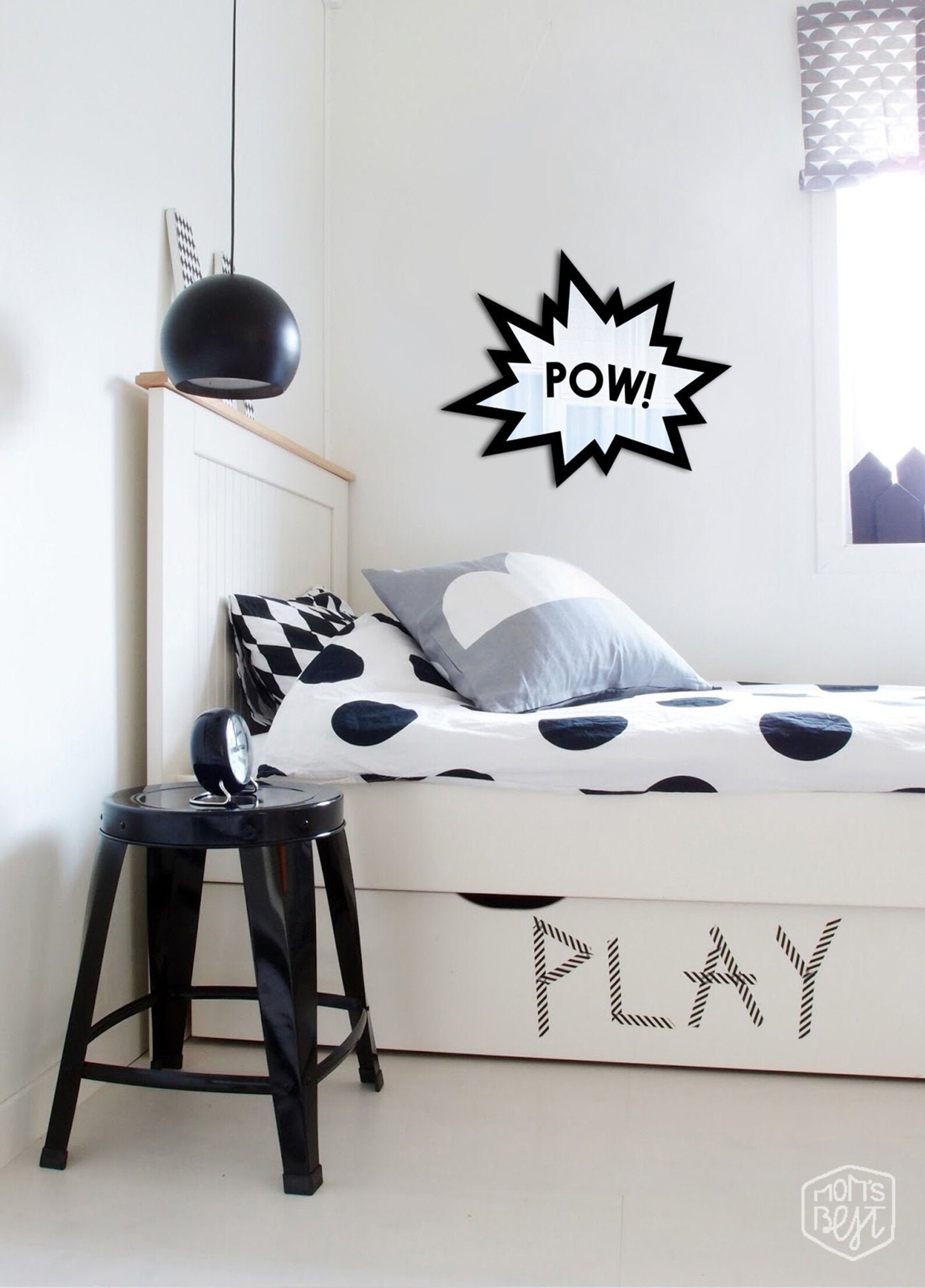 Pow Kids Mirror Wall Decor Boys Bedroom Decor Monochrome - Etsy