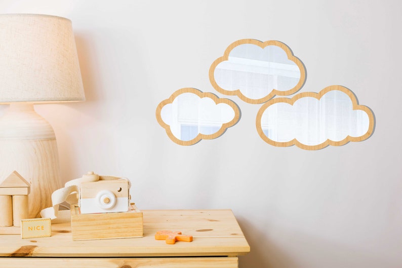 Set of 3 Cute Cloud Shaped Wooden Kids Mirrors Wood Nursery Etsy