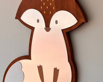 Cute Fox Shaped Kids Mirror, Personalized Gift, Woodland Nursery Decor, Boho Kids Room Decor, Forest Nursery Decor, Fox Wall Decor